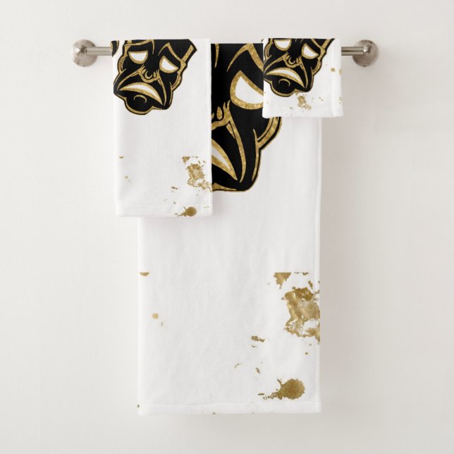 Black Gold Glitter Comedy and Tragedy Theatre Bath Towel Set (Insitu)