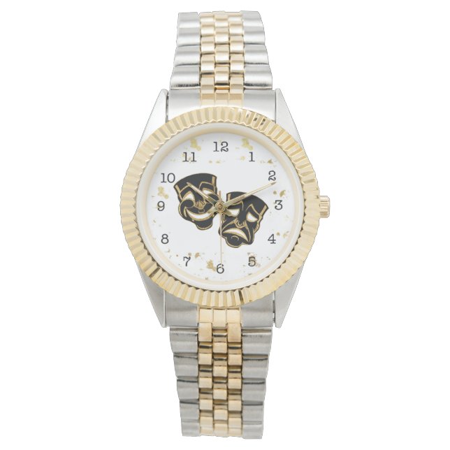 Black Gold Glitter Comedy and Tragedy Theatre Watc Watch (Front)