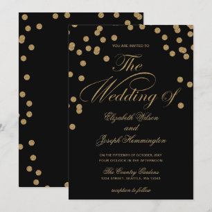 Black Gold Glitter Confetti Elegant Wedding Invitation