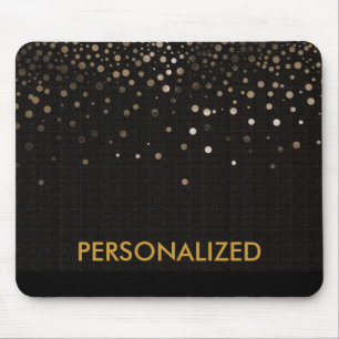 Black Gold Glitter Confetti Faux Personalised Mouse Pad