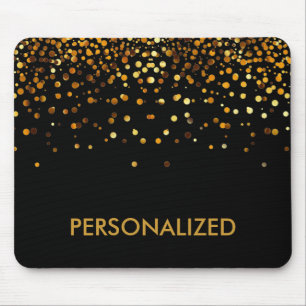Black Gold Glitter Confetti Faux Personalised Mouse Pad