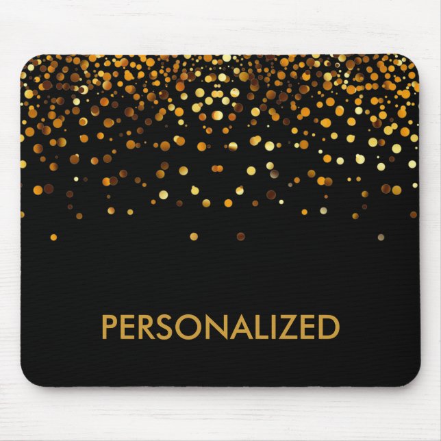 Black Gold Glitter Confetti Faux Personalised Mouse Pad (Front)