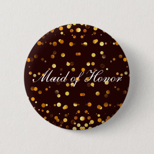 Black Gold Glitter Confetti Foil Maid of Honour 6 Cm Round Badge
