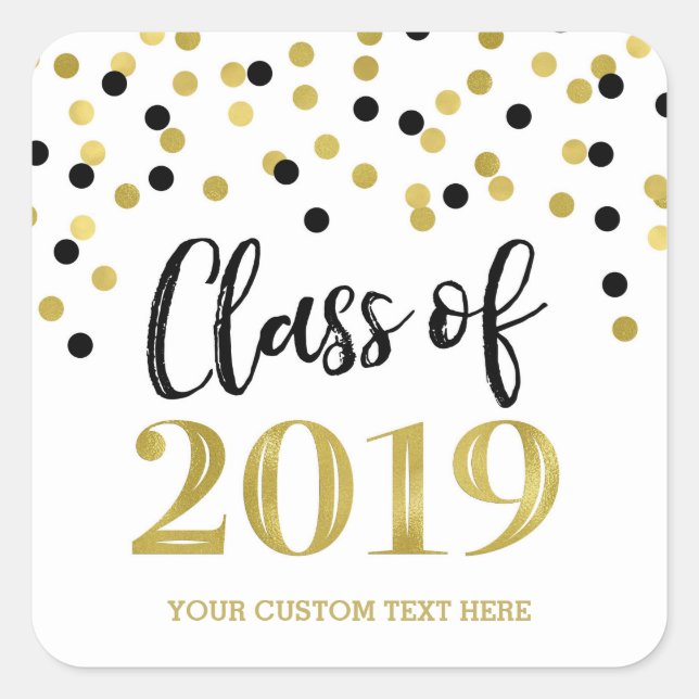Black Gold Glitter Confetti Graduation 2019 Square Sticker (Front)