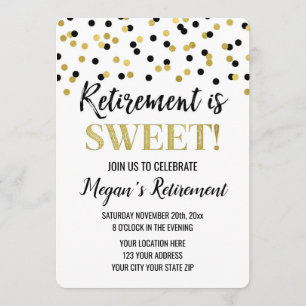 Black Gold Glitter Confetti Retirement Party Invitation
