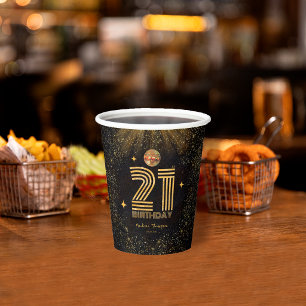 Black Gold Glitter Disco Ball Party 21st Birthday Paper Cups