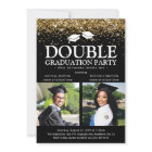 Black & Gold Glitter Double Graduation Photo Grads