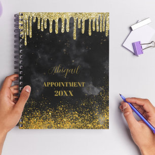 Black Gold Glitter Drips Blush Name 2025 Planner