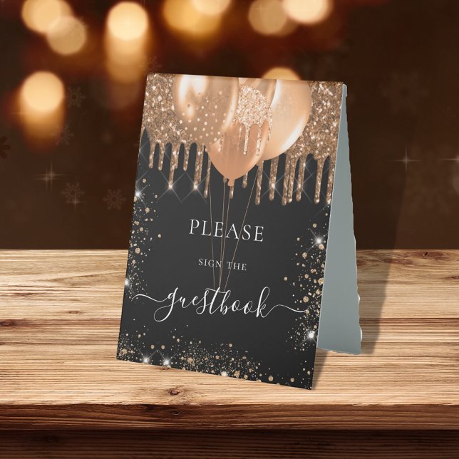 Black gold glitter drips guest book sign (Creator Uploaded)