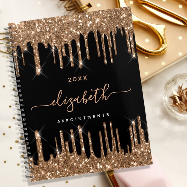 Black gold glitter drips monogram name 2027 planner (Creator Uploaded)