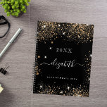 Black gold glitter dust monogram name script 2025 planner<br><div class="desc">Black background, white text. Decorated with faux gold glitter dust. Personalise and add a year, your first name and a title. The name is written with a modern hand lettered style script with swashes. To keep the swashes only delete the sample name, leave the spaces or emoji's in front and...</div>