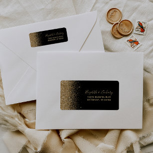 Black Gold Glitter Edge Wedding Return Address Return Address Label