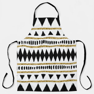 Black Gold Glitter Ethnic Pattern Apron