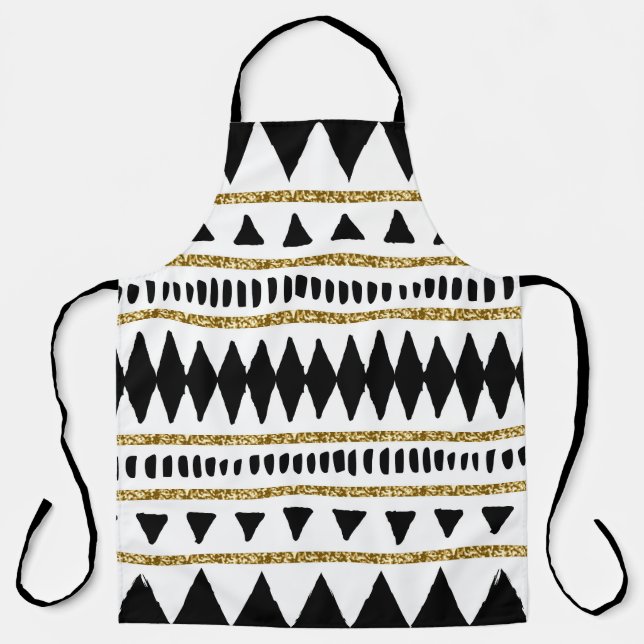 Black Gold Glitter Ethnic Pattern Apron (Front)