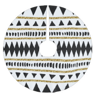 Black Gold Glitter Ethnic Pattern Brushed Polyester Tree Skirt