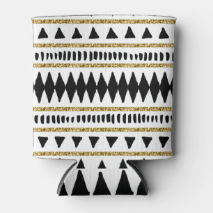 Black Gold Glitter Ethnic Pattern Can Cooler