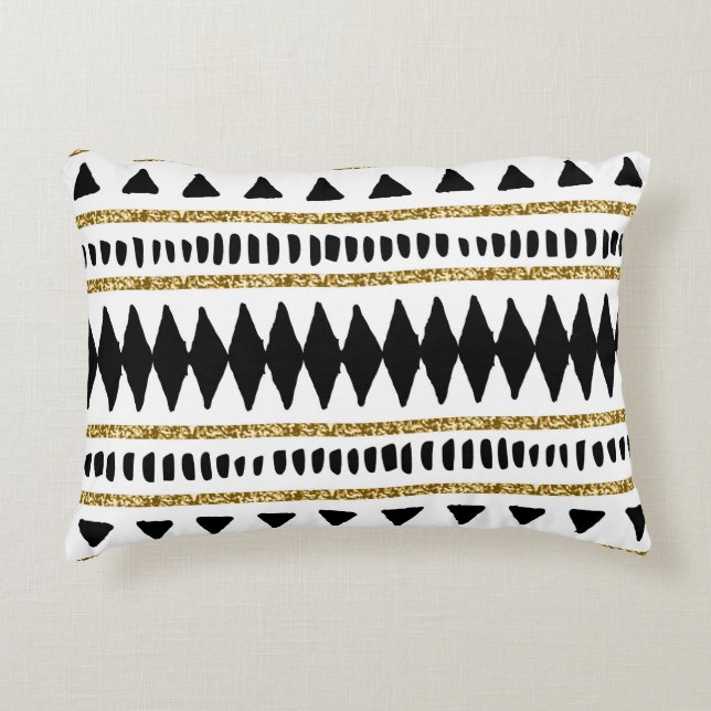 Black Gold Glitter Ethnic Pattern Decorative Cushion (Front)