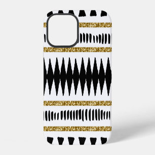 Black Gold Glitter Ethnic Pattern iPhone 12 Case