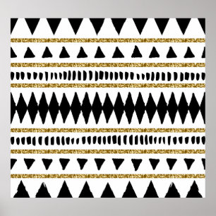 Black Gold Glitter Ethnic Pattern Poster
