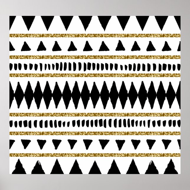 Black Gold Glitter Ethnic Pattern Poster (Front)