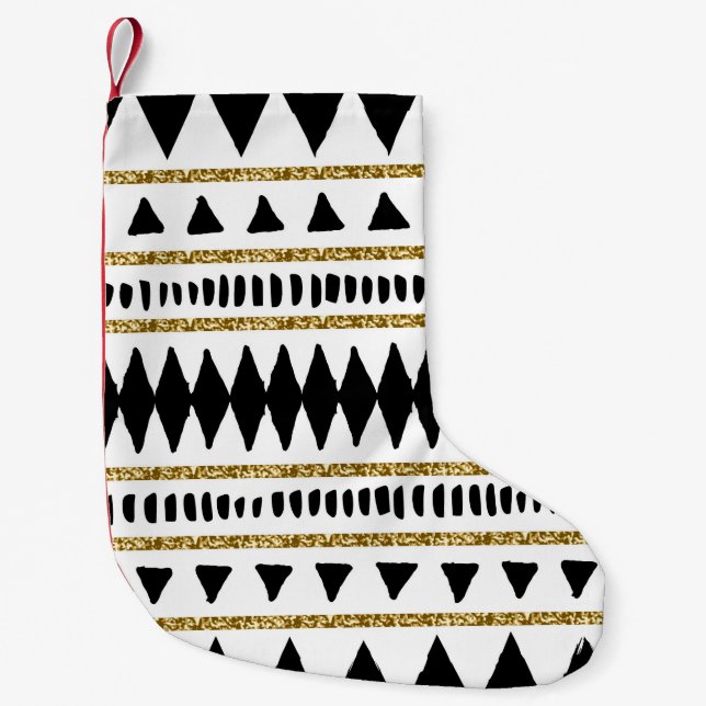 Black Gold Glitter Ethnic Pattern Small Christmas Stocking (Front)