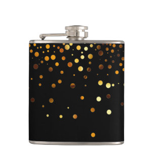 Black Gold Glitter Faux Foil Confetti Hip Flask