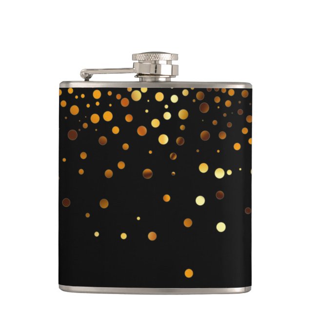 Black Gold Glitter Faux Foil Confetti Hip Flask (Front)
