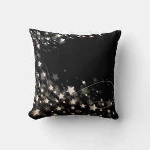 Black Gold Glitter Faux Foil Confetti Stars Cushion