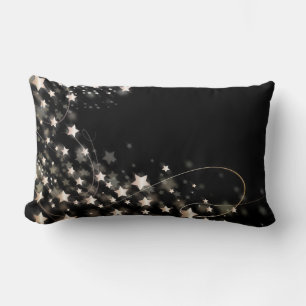 Black Gold Glitter Faux Foil Confetti Stars Lumbar Cushion