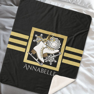 Black Gold Glitter Figure Skating / Ice Skating Sherpa Blanket