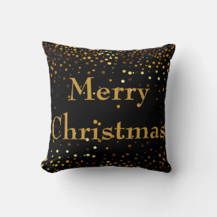 Black Gold Glitter Foil Confetti Merry Christmas Cushion