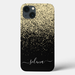 Black Gold Glitter Girly Monogram iPhone 13 Case