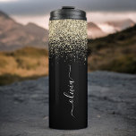Black Gold Glitter Girly Monogram Name Thermal Tumbler<br><div class="desc">Black and Gold Sparkle Glitter Brushed Metal Monogram Name Drink Tumbler. This makes the perfect sweet 16 birthday,  wedding,  bridal shower,  anniversary,  baby shower or bachelorette party gift for someone that loves glam luxury and chic styles.</div>