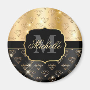 Black & Gold Glitter Glam Diamonds & Art Deco Magnet