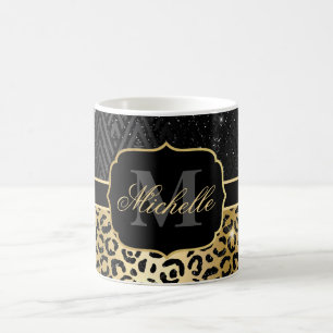 Black & Gold Glitter Glam Leopard Spots & Art Deco Coffee Mug