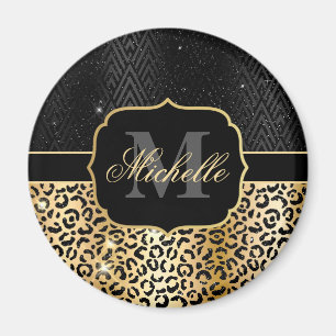 Black & Gold Glitter Glam Leopard Spots & Art Deco Magnet