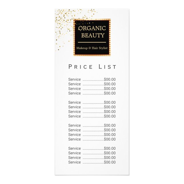 Black & Gold glitter Glitter Beauty Salon Rack Card (Front)