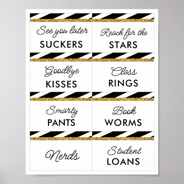 Black Gold Glitter Graduation Candy Bar Signs 2 (Front)