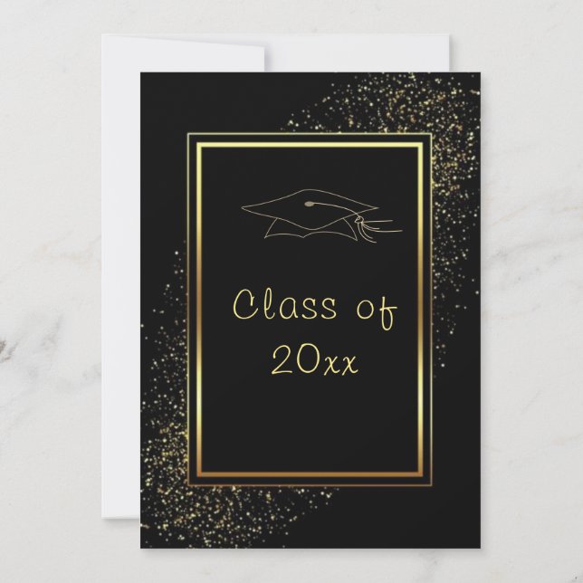 Black Gold Glitter Graduation Invitation Template (Back)