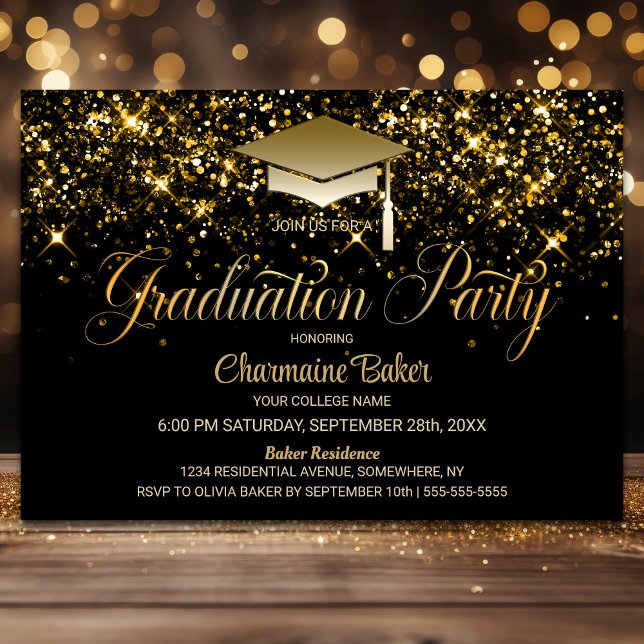 Black Gold Glitter Graduation Party Invitation (Creator Uploaded)