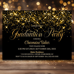 Black Gold Glitter Graduation Party Invitation