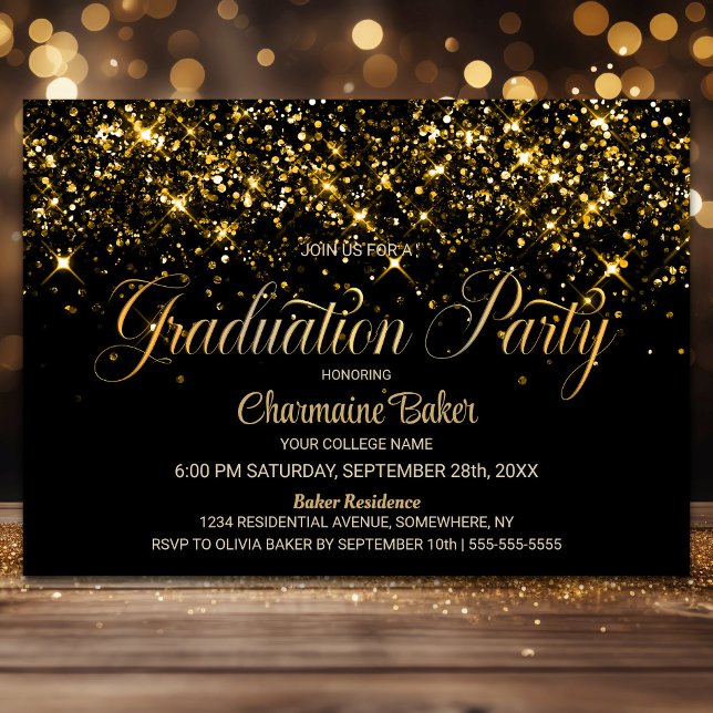 Black Gold Glitter Graduation Party Invitation (Creator Uploaded)