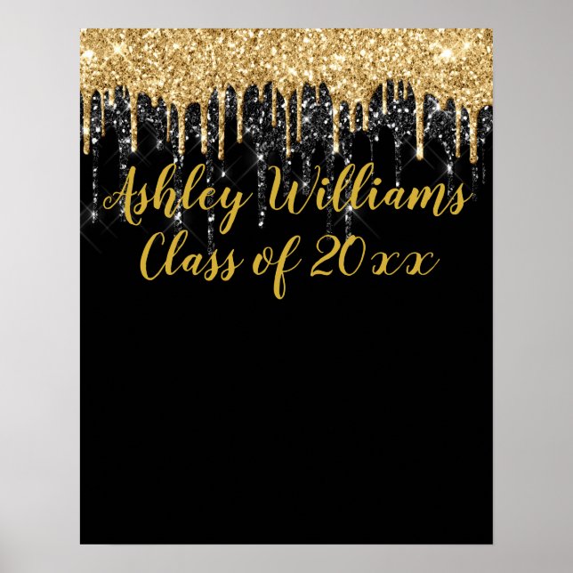 Black Gold Glitter Graduation Party New Graduate Poster (Front)