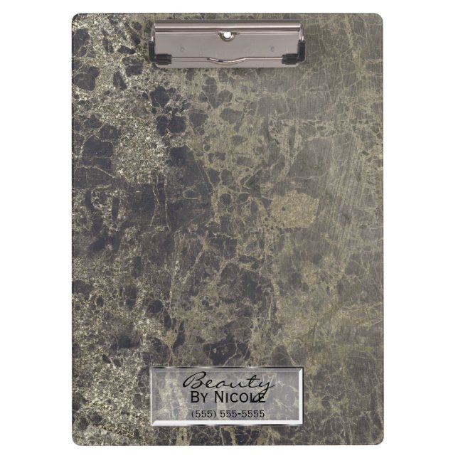 Black Gold Glitter Granite Glam Personalised Clipboard (Front)