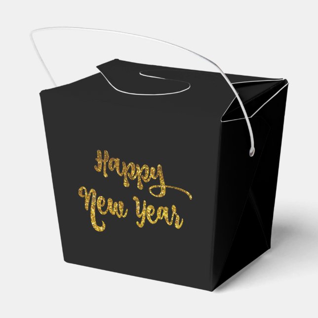 Black & Gold Glitter Happy New Year Favour Box (Back Side)