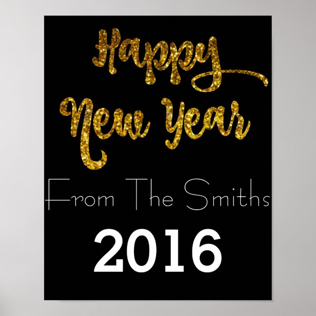 Black & Gold Glitter Happy New Year Poster (Front)