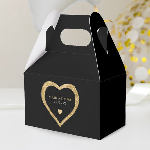 Black & Gold Glitter Heart Wedding Favour Box