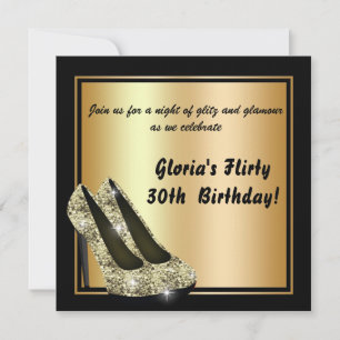 Black Gold Glitter High Heel Birthday Invitations