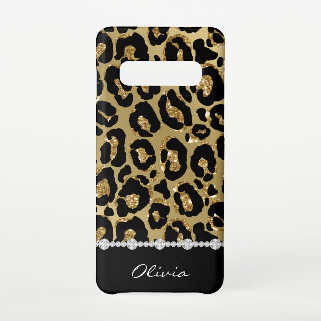 Black & Gold Glitter Jaguar Print Diamonds Samsung Galaxy Case (Back)
