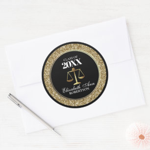 Black Gold Glitter Law School Graduation Classic Round Sticker